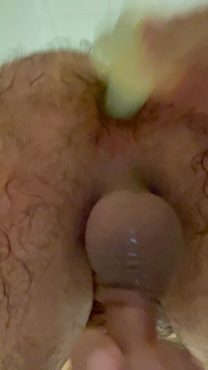 Milking my cock in the shower while dildoing my ass
