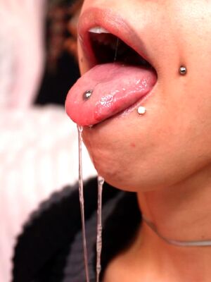 Tongue Piercings Close Up Drool Drooling