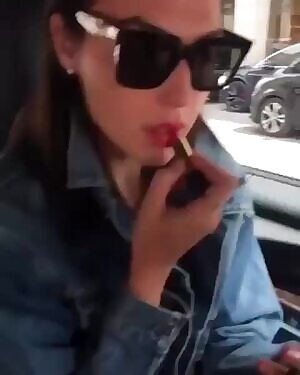 Gal Gadot getting her lips ready