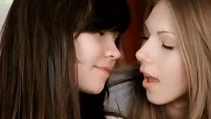 Two Lesbian college teens kissing