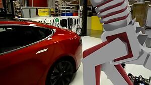 Robot dragon having his way with a fine Tesla