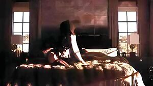 Bending over in lingerie