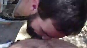 Blowjob with a moustache massage