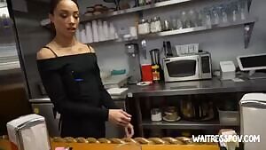 Skinny Ebony wants to earn extra cash being waitress !
