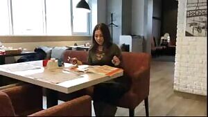 Public blowjob: Drunk sweet girl suck cock in restaurant