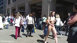 Perfect gymnast girl walking the streets naked