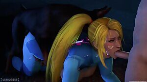 Samus spitroasted by a dog and human