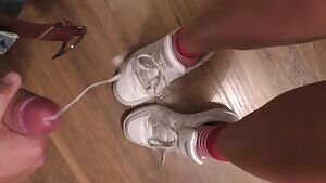 she let our friends wait at the restaurant and would't leave the the house until I came on her sneakers. 2 times. she then wore my cum all night, I could smell it and dogs seemed to like her. OC, HD vid in comments.