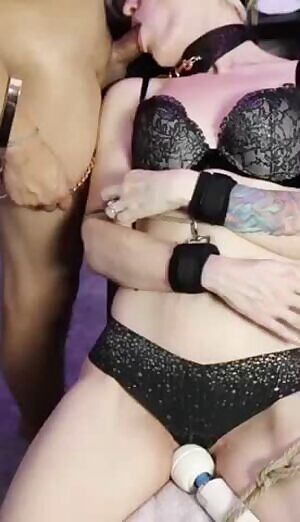 Gagging on Daddy's cock while he tortured my pussy with the Hitachi.