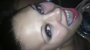 Cum-starved slut swallows nearly every drop of cum.