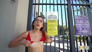 Dani Blu flashes for a motorcycle gang and fucks in public!