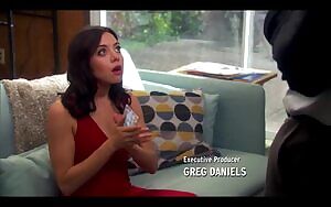 Aubrey Plaza looking good in a red dress