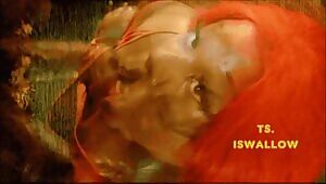 Black Shemale Swallows Cocks With No Hands