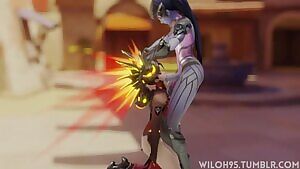 Mercy getting her face fucked by a futa Widowmaker