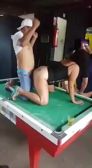 Drunken sex on the pool table next to friends