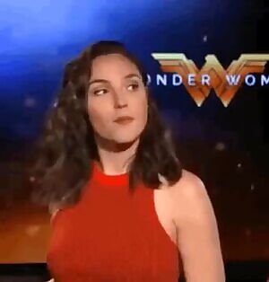 Gal Gadot trying to swallow a load before the camera’s turn back on to continue the interview