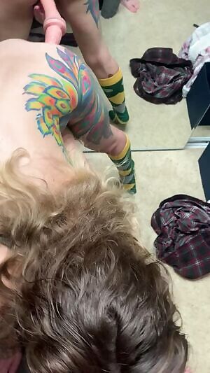 Using the mirror to get spitroasted and getting my face fucked.