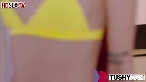 Two seductive girlfriends staged a bald guy anal sex Threesome