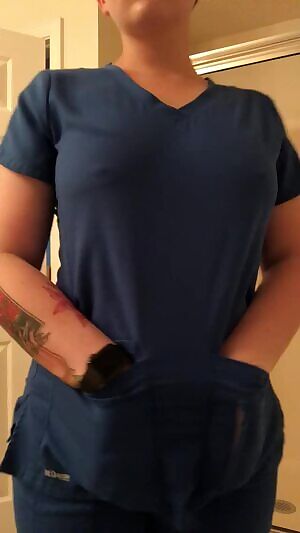 Obviously I had to do a titty drop in my scrubs 🤷🏼‍♀️