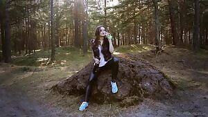 Maria and a champagne bottle