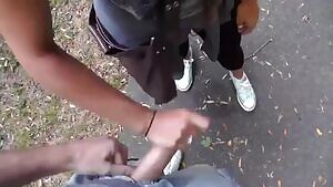 Girl Recieves A Facial In Public Park