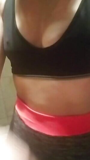 In the gym bathroom, waiting for someone to come suck on these