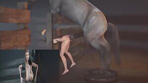 Pounded by a horse while stuck in the fence