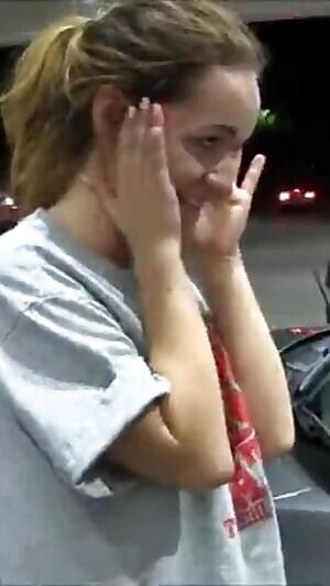 Showing her titties at the gas station