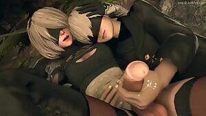 9S giving 2B a handjob