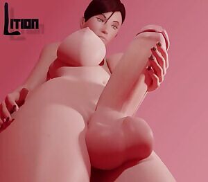 Stroking her fat cock