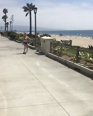 Trying out skateboarding