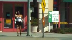 Big Tits walking down the street