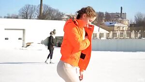 Faina Bona flashing at ice rink