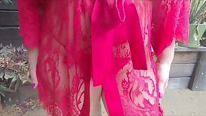 Early morning nipple play and boob reveal in my red lace robe 😋xx 54yo  🇦🇺