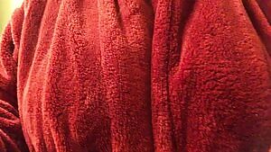 Fuzzy robe reveal before I get in the bath.