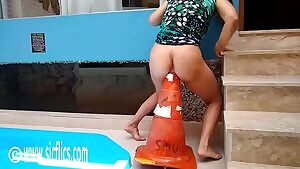 Latin Whore Fucks Her Ass With a Giant Road Cone!