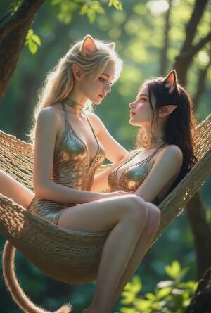 Girl on Girl Ai Generated Catgirl Cute
