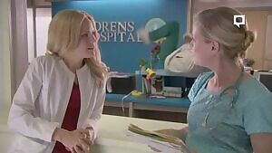 Malin Akerman kiss with Zandy Hartig in 'Childrens Hospital'