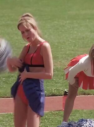 Brie Larson dressed as a cheerleader and showing her wild side